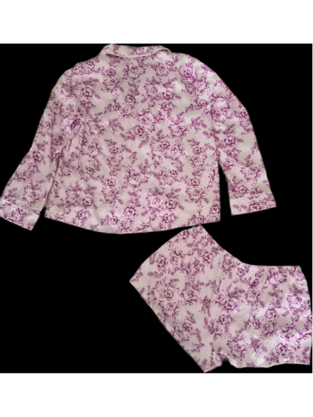 In Bloom by Jonquil Pajama Set M Pink Floral Satin Shorts Top Coquette Cottageco